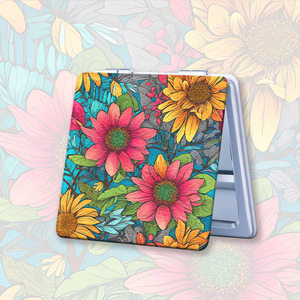 Specchio Pieghevole per Trucco con Fiori Colorati, Cornice in Acciaio Inossidabile, Specchietto Tascabile Quadrato da Viaggio - Product Image 2