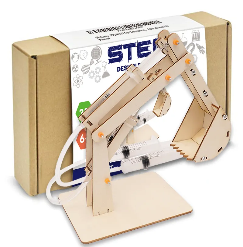 STEM toy DIY 3D wooden hydraulic excavator Physical Learning Toy Science Experiments Kits,STEM toy Learning Sets