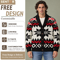 Cardigan en tricot jacquard à col châle motif flocon de neige pour homme, à manches longues, boutonné sur le devant, épais et chaud pour l'hiver, OEM ODM
