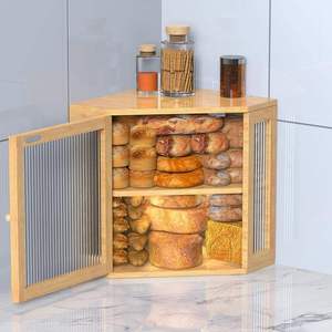 Tianqin Wooden Bread Box 2-Layer Corner <b>Storage</b> <b>Kitchen</b> Food Container - Product Image 1