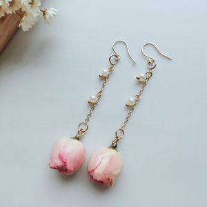 Boucle d'oreille avec <span class=keywords><strong>perle</strong></span> en <span class=keywords><strong>or</strong></span>, plusieurs couleurs, longue <span class=keywords><strong>perle</strong></span> coréenne, vraie fleur de Rose - Product Image 6