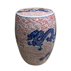 Tabourets de jardin en céramique chinoise antique à motif de dragon rouge sous glaçure bleu et blanc, tabouret décoratif en céramique de Jingdezhen - Product Image 4
