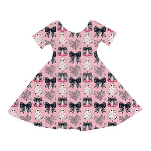 Vestido de bambú suave con estampado de lazos negros para niñas pequeñas Vestido de pijama bonito para niñas con patrón personalizado Suministro de fábrica - Product Image 1