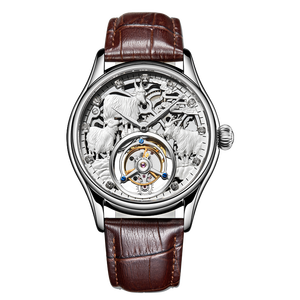 Envío Directo del Reloj Mecánico Automático Tourbillon 7008 para Hombre, Movimiento Visible, Correa de Cuero y Acero Inoxidable de 22mm - Product Image 1