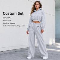 Conjunto de Dos Piezas ODM para Mujer, Sudadera Corta con Mangas Raglán Grises, Pantalones Deportivos Holgados con Cordón y Pierna Ancha, Estilo Urbano