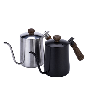 Cafetera de Goteo de Acero Inoxidable con Tapa de 600 ml, Boquilla Estrecha y Larga de Teflón, Mango de Madera, Cafetera de Vertido - Product Image 1