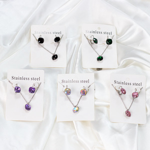 Conjunto de aretes y collar de acero inoxidable con diseño de estrella, joyería de moda para mujer, para fiestas. - Product Image 3