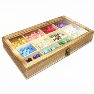Boîte de rangement en bois à 12 compartiments, organisateur de bijoux en bois naturel avec couvercle en verre pour bracelets, figurines, emballages de boîtes mystères - Product Image 3