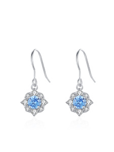 Round <b>Blue</b> Cubic Zirconia Halo Jewelry Set Vintage Flower <b>Necklace</b> Fish Hook Dangle Earrings Women Bridal 2Pcs Set - Product Image 3