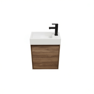 Meuble-lavabo autoportant en ébène brun de 18 pouces pour petites salles de bain, design moderne et contemporain, avec vasque en céramique - Product Image 1