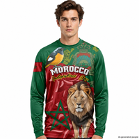 Maillot de Foot Manches Longues Lions de l'Atlas du Maroc, Personnalisable à l'Impression, Séchage Rapide et Respirant, Haut pour Hommes