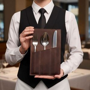 Porte-couverts personnalisé en cuir véritable pour fourchettes et couteaux, idéal pour restaurant, maison, mariage, fête, pique-nique - Product Image 3
