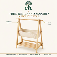 Porte-vêtements pliable moderne et écologique en bois naturel avec support pour cintres, bac de rangement en tissu, design multifonctionnel pour usage domestique