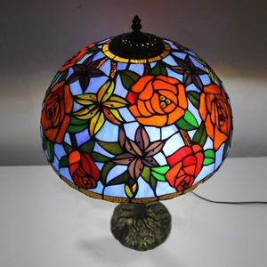 LongHuiJing Tiffany Style Stained Glass Lampshade Desk Lamps Rose Pattern Table Lamps With Antique Base - Product Image 3