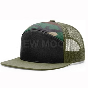 High Quality Premium Mesh Customizable Logo Embroidery <b>Printing</b> Solid Black Mens Unisex Cheap 5 Panel Trucker Snapback <b>Hat</b> - Product Image 1