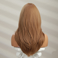 Perruque Synthétique Ondulée Marron Haut de Gamme Résistante à la Chaleur pour Femme, Fibre à Ondulation Naturelle, Coiffure Frangée Superposée, Style Droit, Vente en Gros