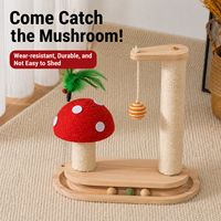 Griffoir pour chat en sisal durable et sans peluches, avec structure d'escalade, plateforme rotative et jouet interactif tout-en-un