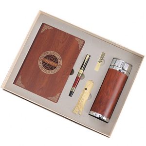 Chinese Style Luxury Retro Business Gift Set In-Stock Stainless Steel Red <b>Mug</b> Notebook USB with Letterpress Printing Custom Logo - Product Image 2