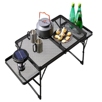 Table pliante robuste en maille de fer avec extensions et pieds réglables pour barbecue et camping en extérieur