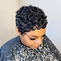 Perruque synthétique courte bouclée de 6 pouces, style afro, résistante à la chaleur, sans colle, pour femmes noires africaines