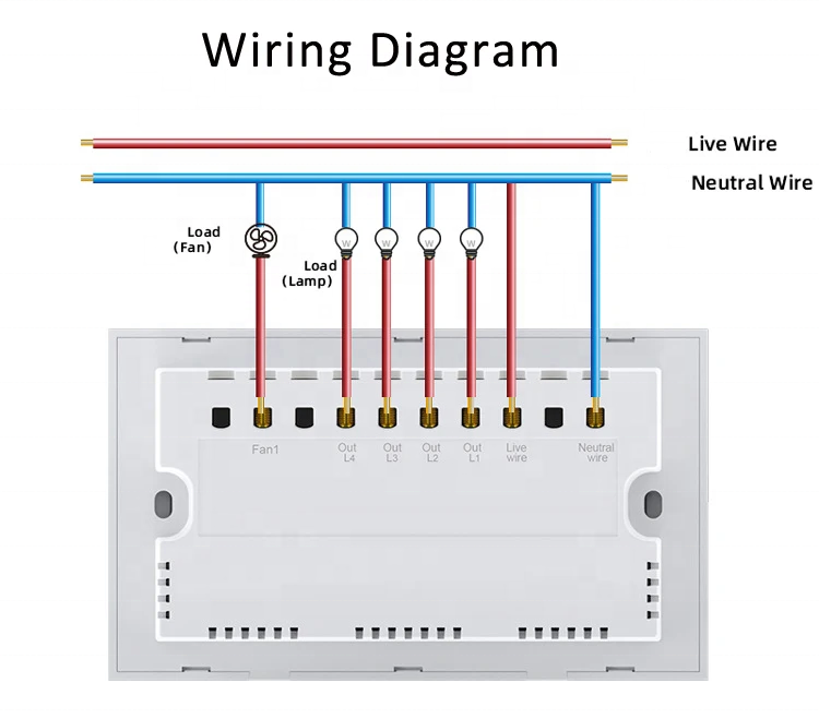 UEMON Electric Smart Home 4-Gang 1-Fan Light Touch Switch with Alexa & Tuya App Control WiFi for Garage Use · image 6