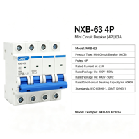 Interruptor Automático Miniatura CHINT NXB-63 C20A 3P 4P, Curva C, 20A 6kA, Grado de Protección IP20, Certificación CE CB, Stock de Fábrica