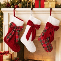 Nouvelle chaussette de Noël en velours rouge bordeaux de 18 pouces, élégante et luxueuse, pour décorer le sapin de Noël, sacs cadeaux