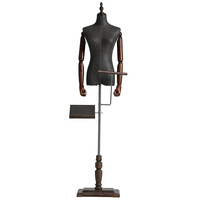 Maniquí de Mujer de Medio Cuerpo con Brazos de Madera, Base de Madera Ajustable, Modelo de Mujer de Tela Negra para Exhibición de Moda