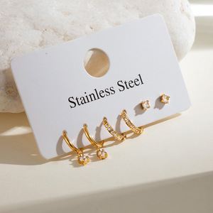 Aros de acero inoxidable Yueli con diamantes de imitación para mujer, conjunto de joyería de moda. - Product Image 4