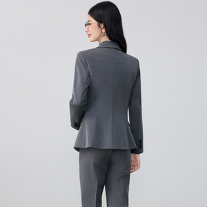 Women's Grey Suit Set Polyester Worsted Full Sleeve Spring Anti-Wrinkle Office Lady Professional Formal Wear - Product Image 4