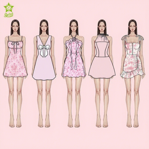 طقم نسائي جديد مكون من قطعتين بنقشة زهور وردية مع ربطة عنق، توب حمالة وتنورة قصيرة، زي صيفي أنيق للمواعيد والحفلات - Product Image 1