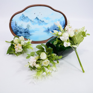 Bouquet de roses artificielles Dongchen Crafts, fleurs en soie 10cm-30cm, blanc, jaune, vert, décoration de mariage - Product Image 3