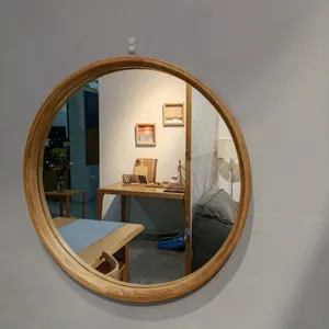Set of three Mirrors Decorative Wooded Wall Mounted Bathroom Wood Frame Round Mirror