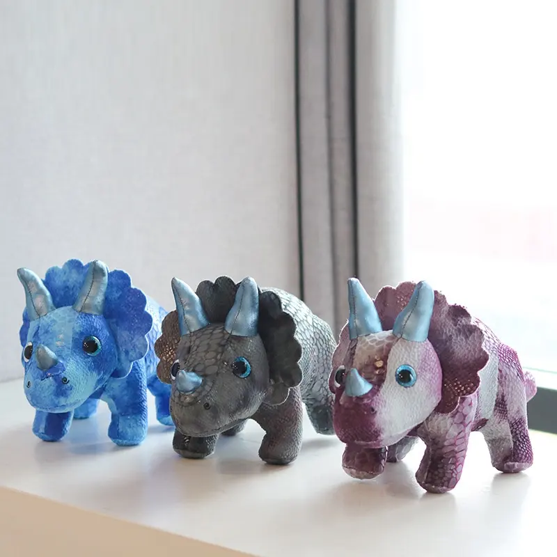 Stokta 17Cm dolması dinozor simülasyon doku Triceratops peluş erkek ve kız için