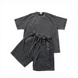 Conjunto de Camiseta y Pantalones Cortos de Moda Unisex, 100% Algodón, Tejido de 350 g/m², Lavado Ácido, Estilo Urbano, con Logotipo Personalizado para Verano - Product Image 2