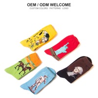 Chaussettes unisexes en coton personnalisées OEM, motif d'art de musée, nouveauté automne, 5 designs, motifs de peintures et statues célèbres, cadeau tendance