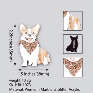 Serie de Broches Acrílicos de Razas de Perros: Textura de Pelo de Mármol Premium, Brillo Dorado, Bandana, Corgi, Poodle, <span class=keywords><strong>Shiba</strong></span> <span class=keywords><strong>Inu</strong></span> - Venta al por Mayor B2B - Product Image 3