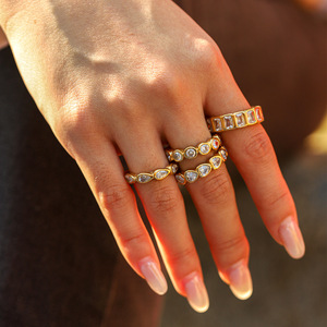 Anillos Apilables Modernos TD de Acero Inoxidable con Baño de Oro 18K PVD, para Boda, Aniversario, Uso Diario, Resistentes al Agua, con Forma de Corazón, Pera, Esmeralda y Circonita Cúbica - Product Image 3