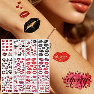 Autocollants de <span class=keywords><strong>tatouage</strong></span> temporaire en gros, motif lèvres cerise, imperméables, lettres d'amour, décalcomanies corporelles pour la Saint-Valentin, mariages, fêtes, femmes - Product Image 1