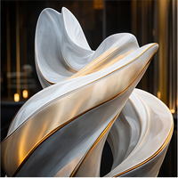 Sculpture florale paysagère moderne en acier inoxydable, figurine abstraite d'extérieur avec fonction aquatique, pour l'immobilier, en métal effet miroir