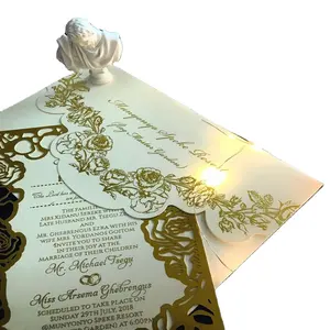 Tarjeta de invitación de boda con sello dorado, tarjeta de invitación de corte láser con tema Floral de lujo con tarjeta RSVP