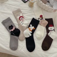 Chaussettes d'automne et d'hiver en 3D avec des animaux de dessin animé, jolies chaussettes à l'effigie d'un petit ours pour filles, chaussettes tendance mi-mollet pour femmes
