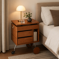 Table de chevet roulante moderne avec roulettes pivotantes, tiroirs et mécanisme de dessus coulissant, style Mid-Century, pour chambre et salon