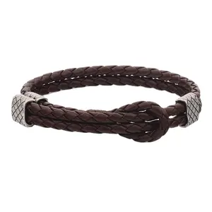 China Supplier Hot Sale Jewelry Men's Clasp Brown Leather As Stretch Leather Bracelet