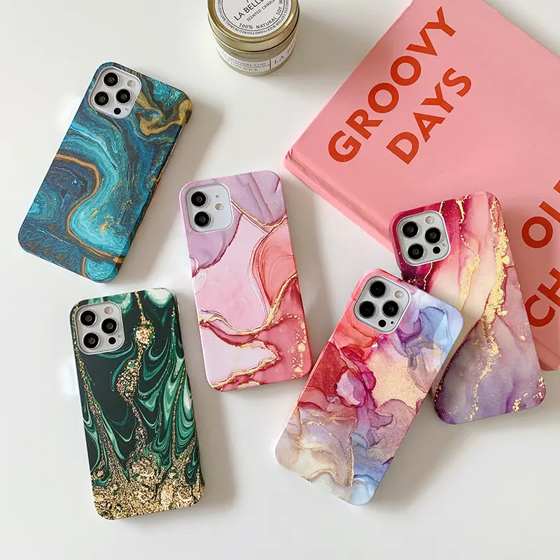 Watercolor Marble Texture Phone Case For iPhone 13 11 12 Pro Max XR X XS Max PC Shockproof Bumper Cover with Microfiber Inner