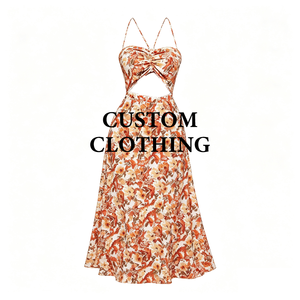 <span class=keywords><strong>Abito</strong></span> da <span class=keywords><strong>donna</strong></span> personalizzato OEM, sexy, con spalline incrociate, schiena scoperta e stampa floreale. - Product Image 1