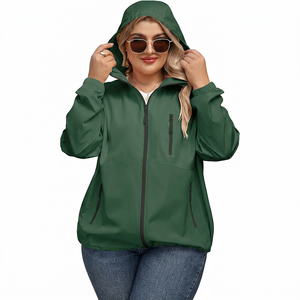 Chaqueta Cortavientos con Capucha de Lona Verde Sólida, Unisex, Talla Grande, Cierre Frontal con Cremallera, Impermeable, Transpirable, Estilo Urbano, Verano - Product Image 1