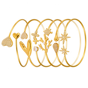 High-End Sieraden Roestvrij Staal Koraal Shell Kraal Open Armband 18K Verguld Mode Veelzijdige Hart Ster 5a Zirkoon Armband - Product Image 2