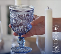 Verres à vin vintage, gobelets à pied, style rétro européen, 300 ml, verre à vin transparent gaufré pour la table et la décoration de la salle à manger