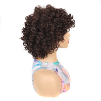 Perruque synthétique courte naturelle et volumineuse, style afro crépu bouclé, fausses locks, noire et marron, sans dentelle, sans colle, fabriquée à la machine, pour femme, usage quotidien